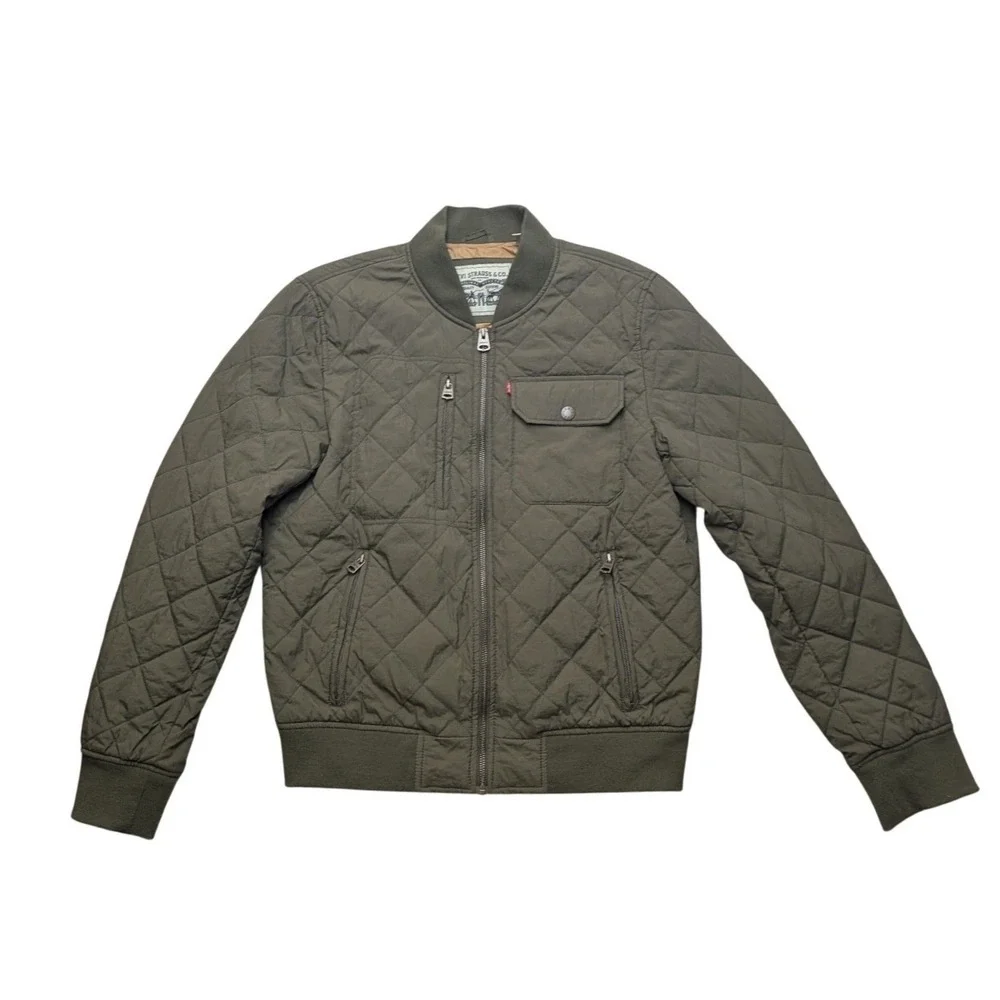 Levi's Quilted Bomber Jacket Mens Small Olive Green Diamond Stitch Full Zip
